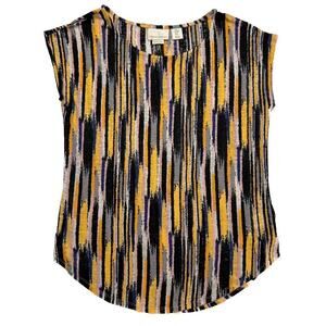 Cynthia Rowley Linen Blouse Striped Multicolor Cap Sleeve Abstract Women's M